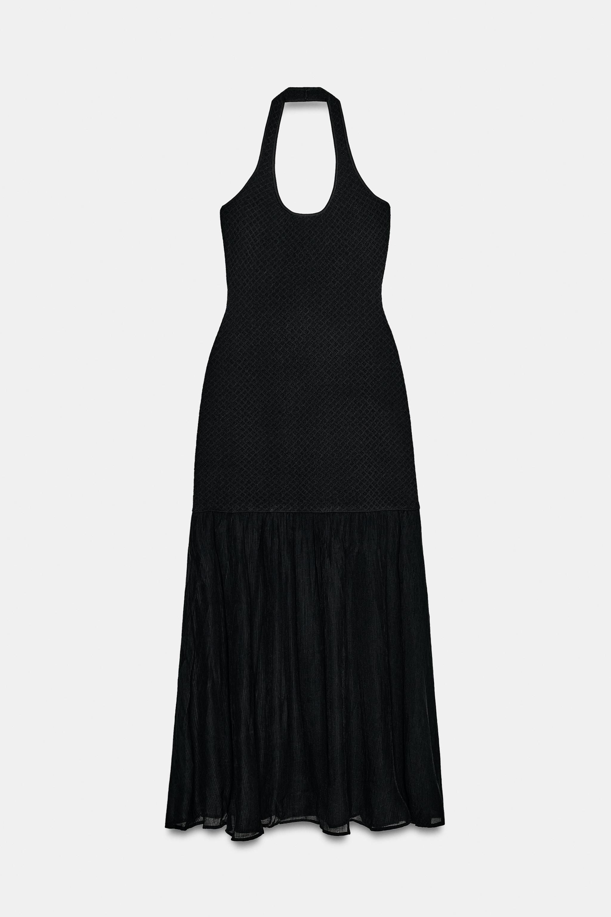 COMBINATION KNIT HALTER DRESS